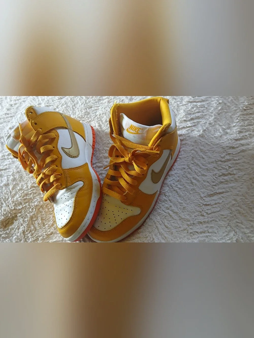 Nike Yellow and White High-Top Sneakers with Orange Outsole